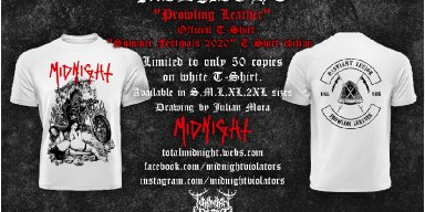 OUT NOW : MIDNIGHT (Usa) "Prowling Leather" Official T-Shirt (white edition)
