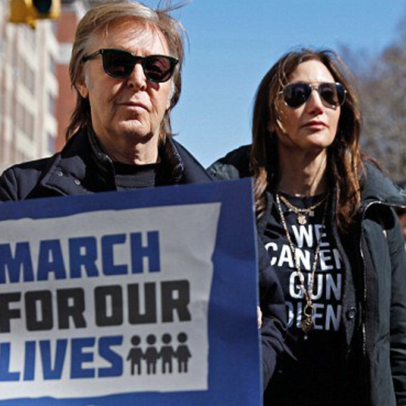 Paul McCartney participates in March For Our Lives in remembrance of his former bandmate, John Lennon