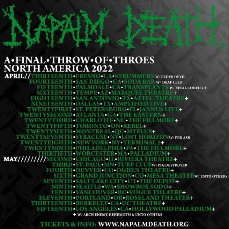 NAPALM DEATH NORTH AMERICAN TOUR STARTS TODAY