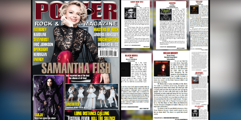 SHINY NEW TOYZ, DEVIL IN DISGUISE, CREEPER, BLACK REUSS, BRIAN MOODY, VICK LECAR FEATURED IN LATEST POWERPLAY ROCK AND METAL MAGAZINE ISSUE WITH SAMANTHA FISH ON THE COVER