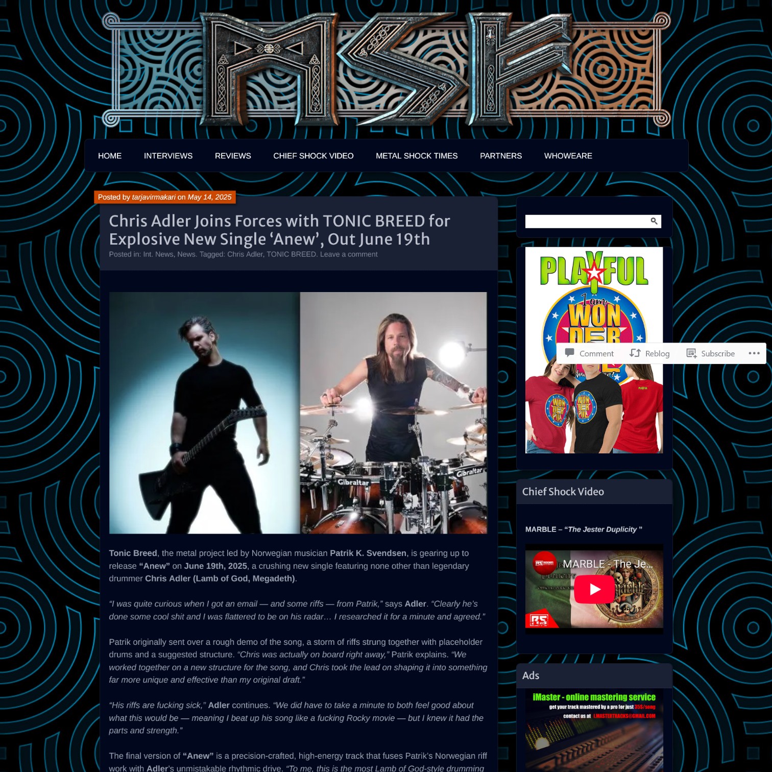 Screenshot 20250514 at 101201 Chris Adler Joins Forces with TONIC BREED for Explosive New Single Anew Out June 19th Metal Shock Finland World Assault .jpg