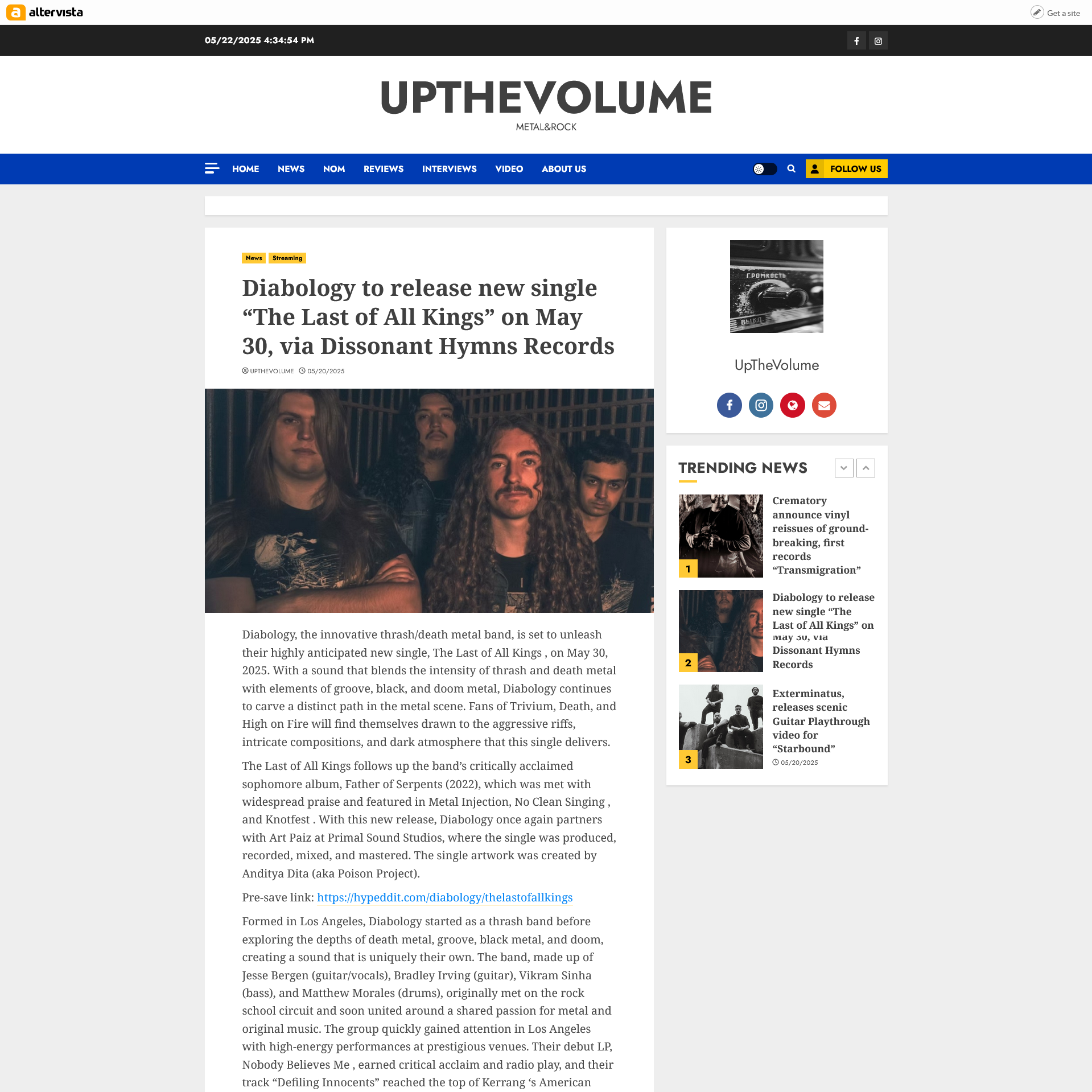 Screenshot 20250522 at 163456 Diabology to release new single The Last of All Kings on May 30 via Dissonant Hymns Records  UpTheVolume 1.png