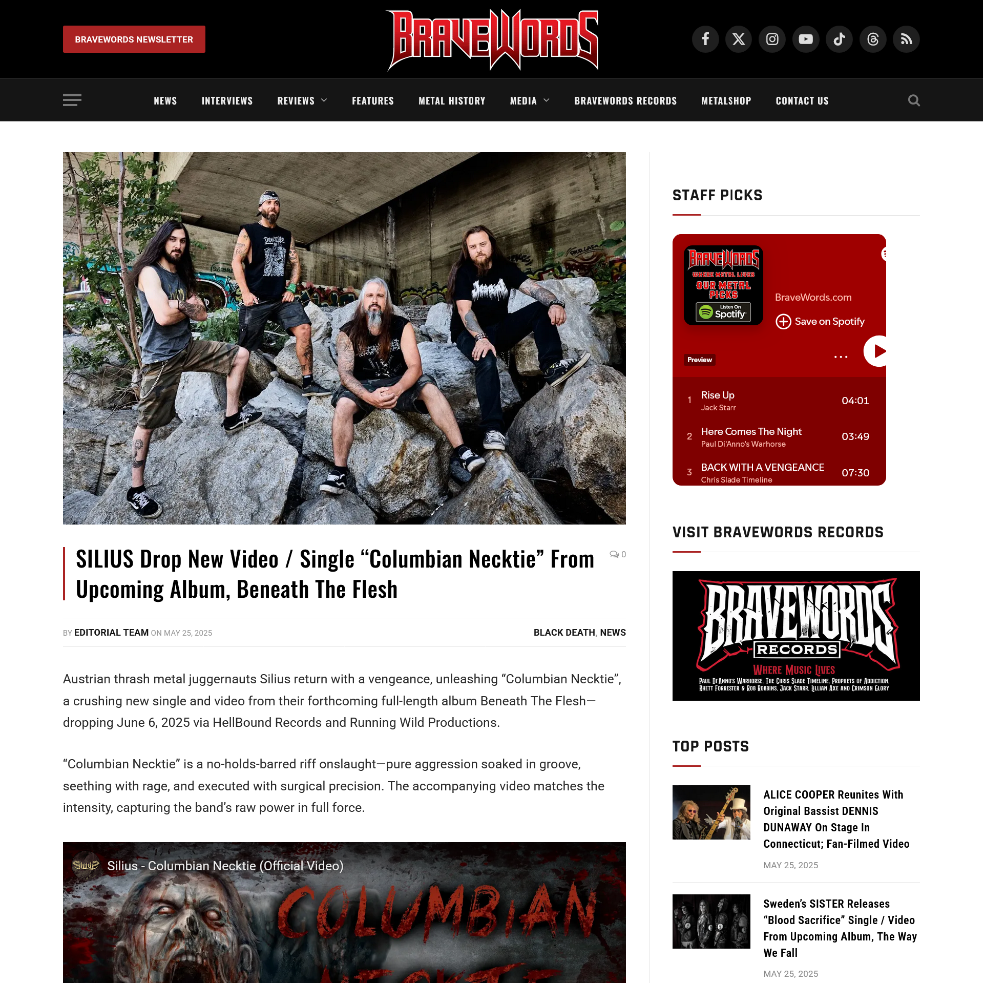 Screenshot 20250526 at 095340 SILIUS Drop New Video _ Single Columbian Necktie From Upcoming Album Beneath The Flesh 1.png