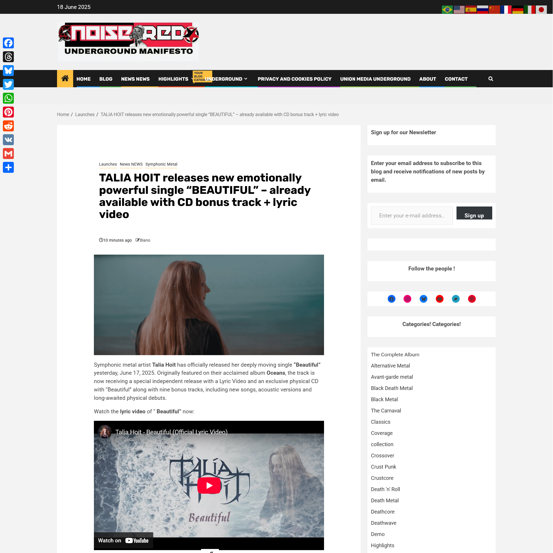 Screenshot 20250618 at 074427 TALIA HOIT releases new emotionally powerful single BEAUTIFUL  already available with CD bonus track lyric video  NoiseRed  Underground Manifesto 2.png