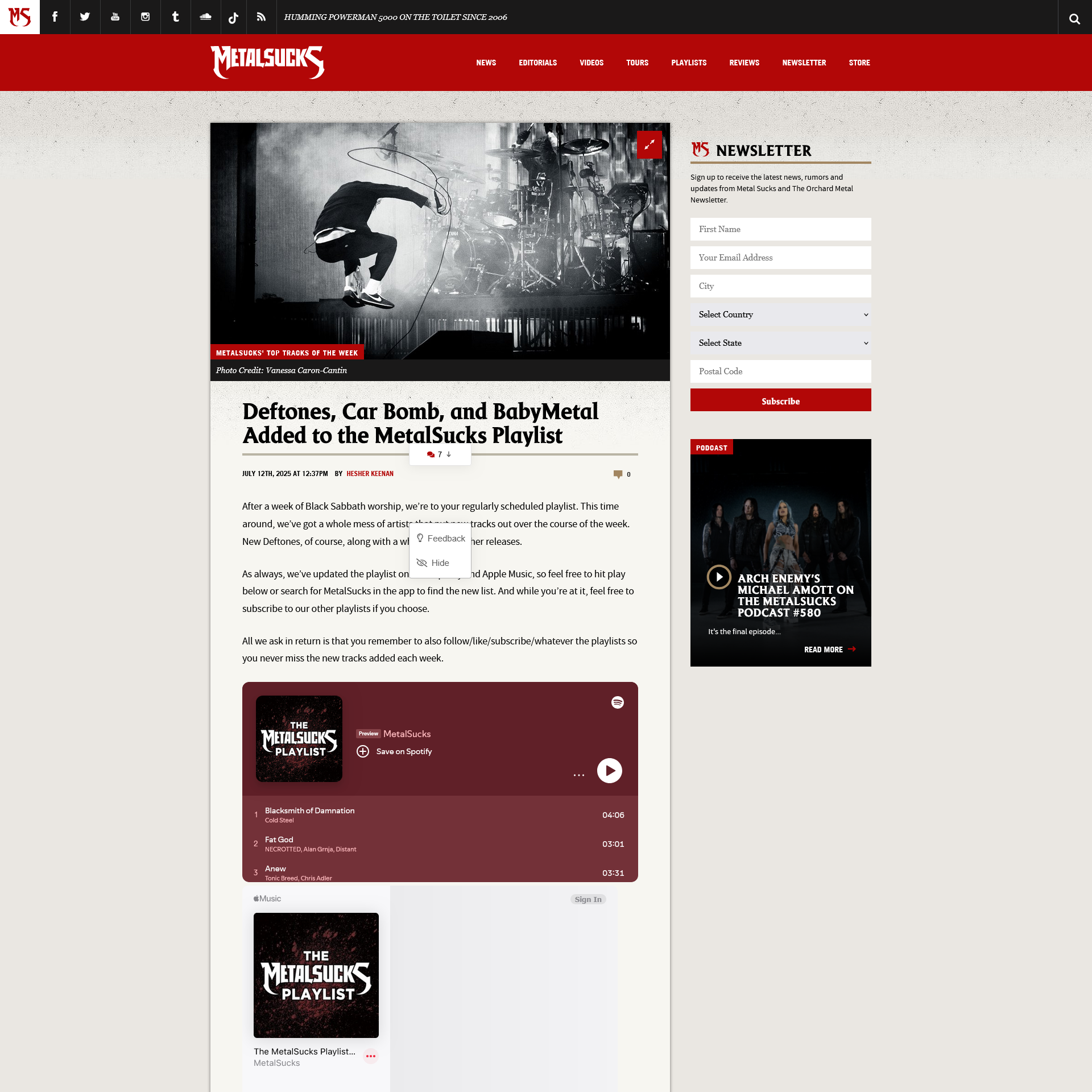 Screenshot 20250715 at 094225 Deftones Car Bomb and BabyMetal Added to the MetalSucks Playlist MetalSucks 1.png