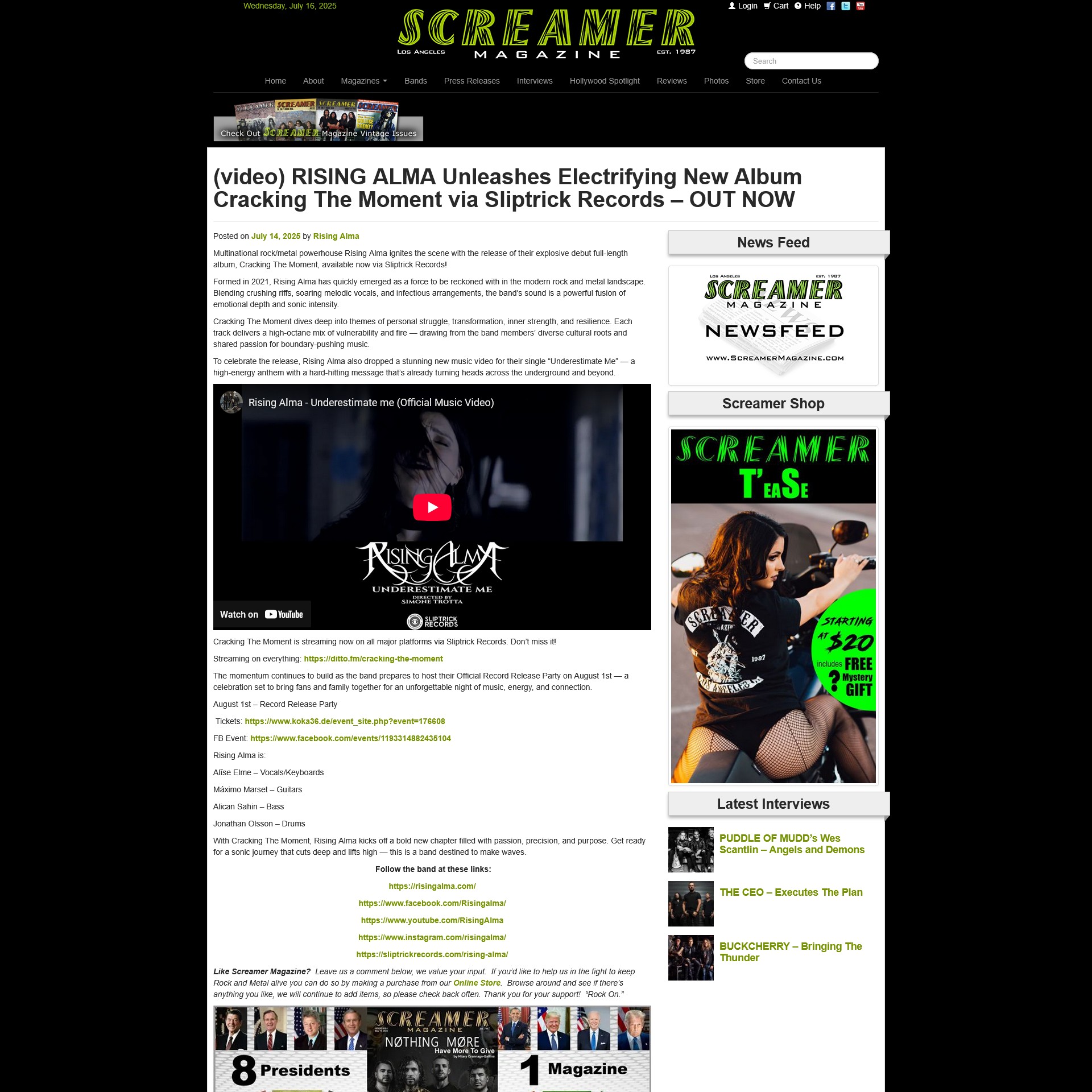 Screenshot 20250716 at 114612 video RISING ALMA Unleashes Electrifying New Album Cracking The Moment via Sliptrick Records  OUT NOW  Screamer Magazine.jpg