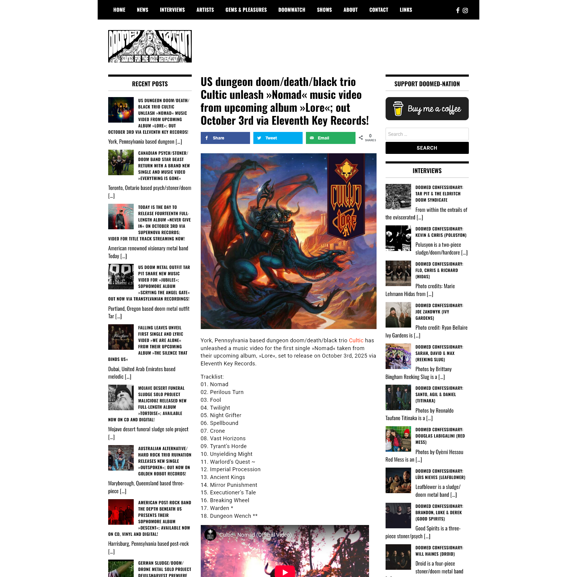 Screenshot 20250816 at 143341 US dungeon doom_death_black trio Cultic unleash Nomad music video from upcoming album Lore out October 3rd via Eleventh Key Records  Doomed Nation1.png