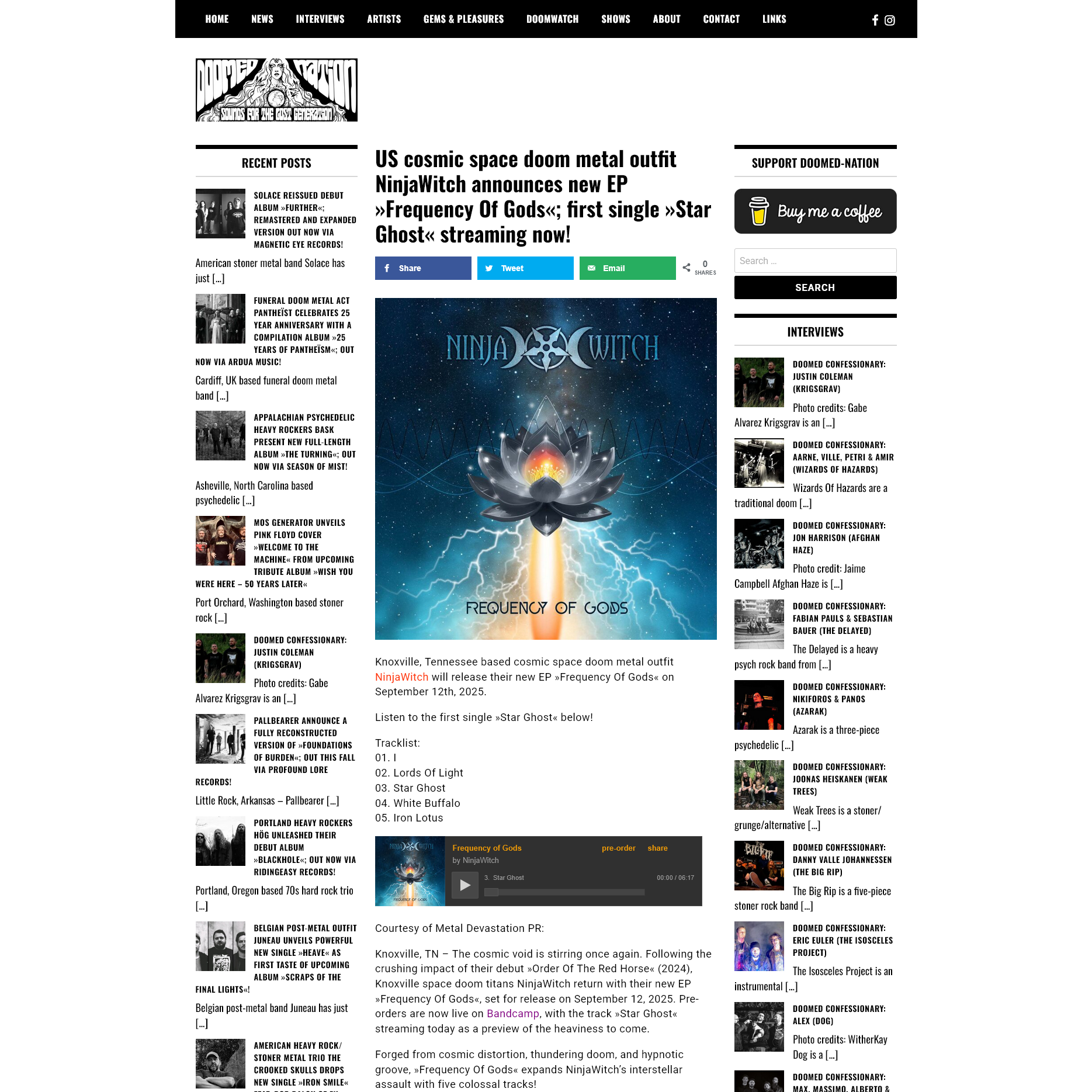 Screenshot 20250824 at 093519 US cosmic space doom metal outfit NinjaWitch announces new EP Frequency Of Gods first single Star Ghost streaming now  Doomed Nation1.png