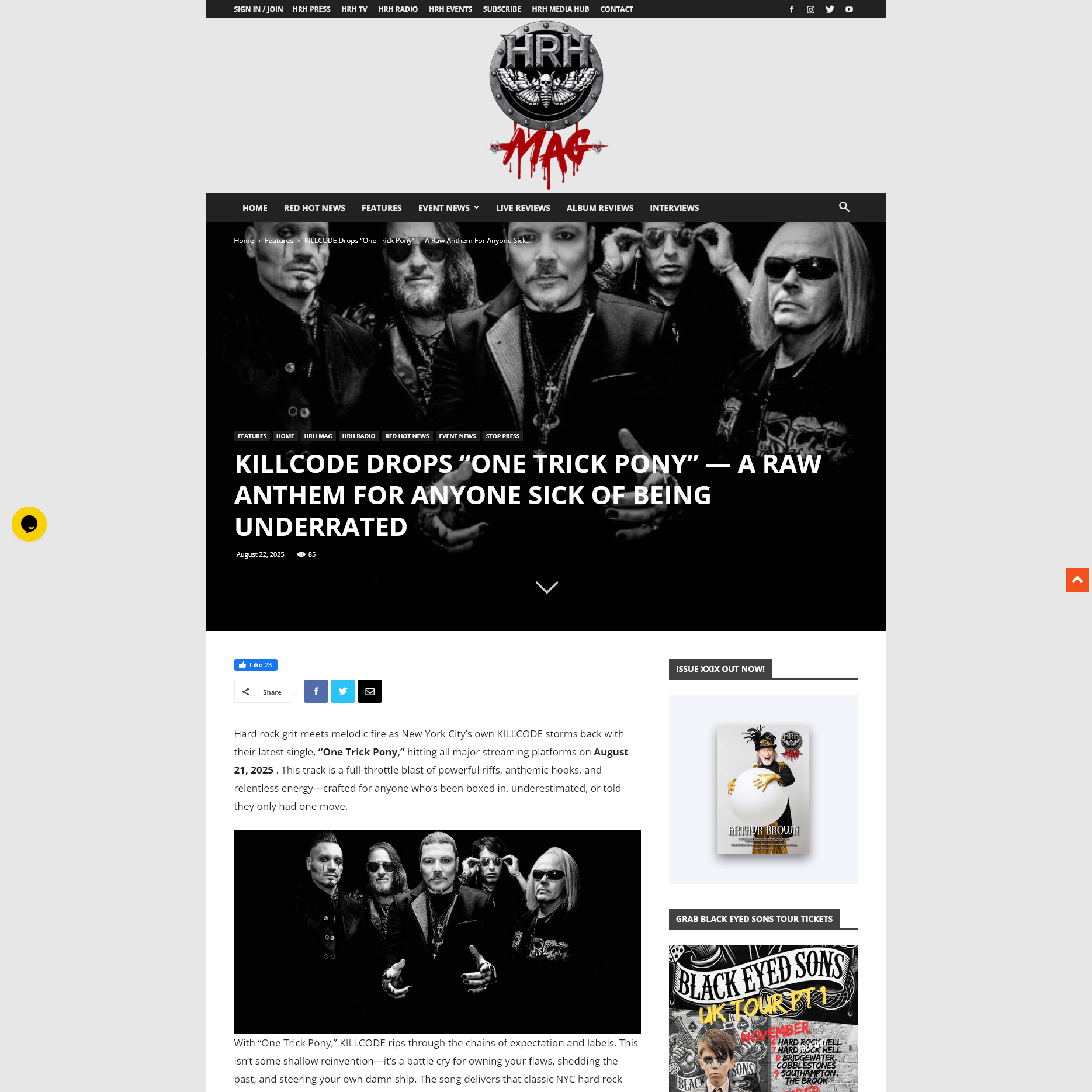 Screenshot 20250902 at 174456 KILLCODE Drops One Trick Pony  A Raw Anthem For Anyone Sick Of Being Underrated  HRH Mag1.png