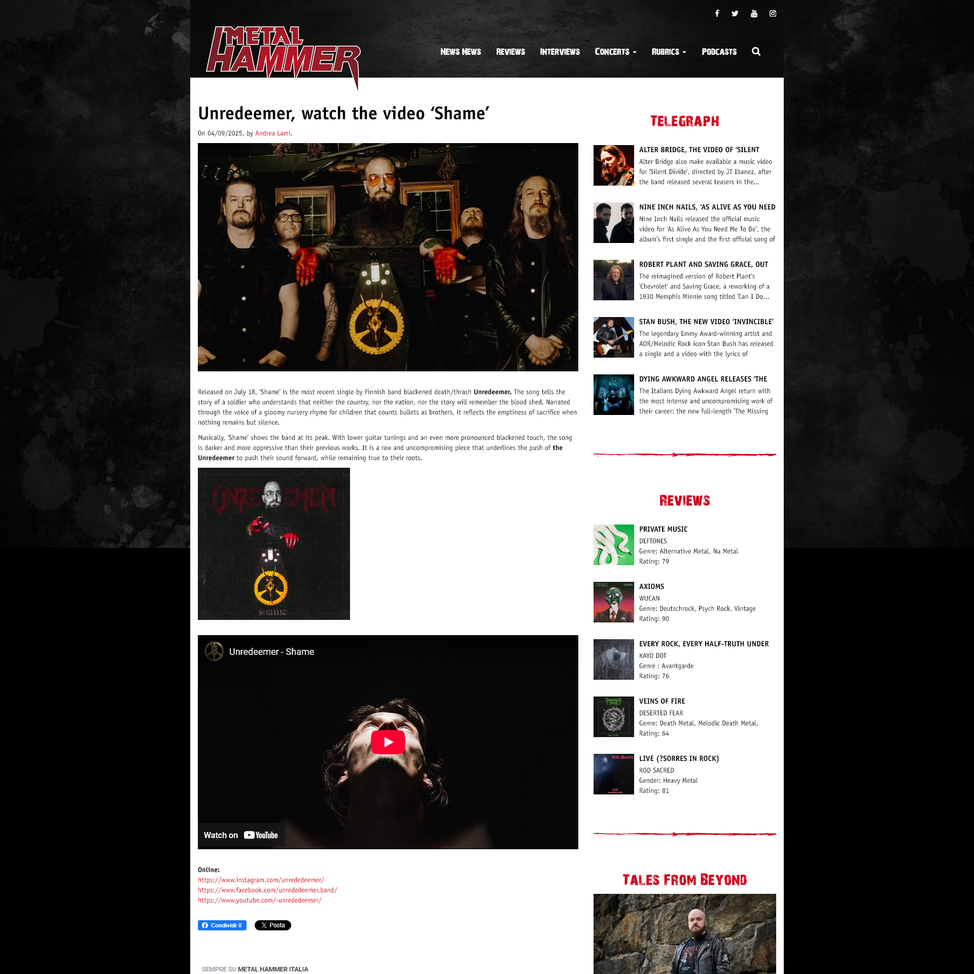 Screenshot 20250904 at 085940 Unredeemer watch the video Shame Metal Hammer UK1.png