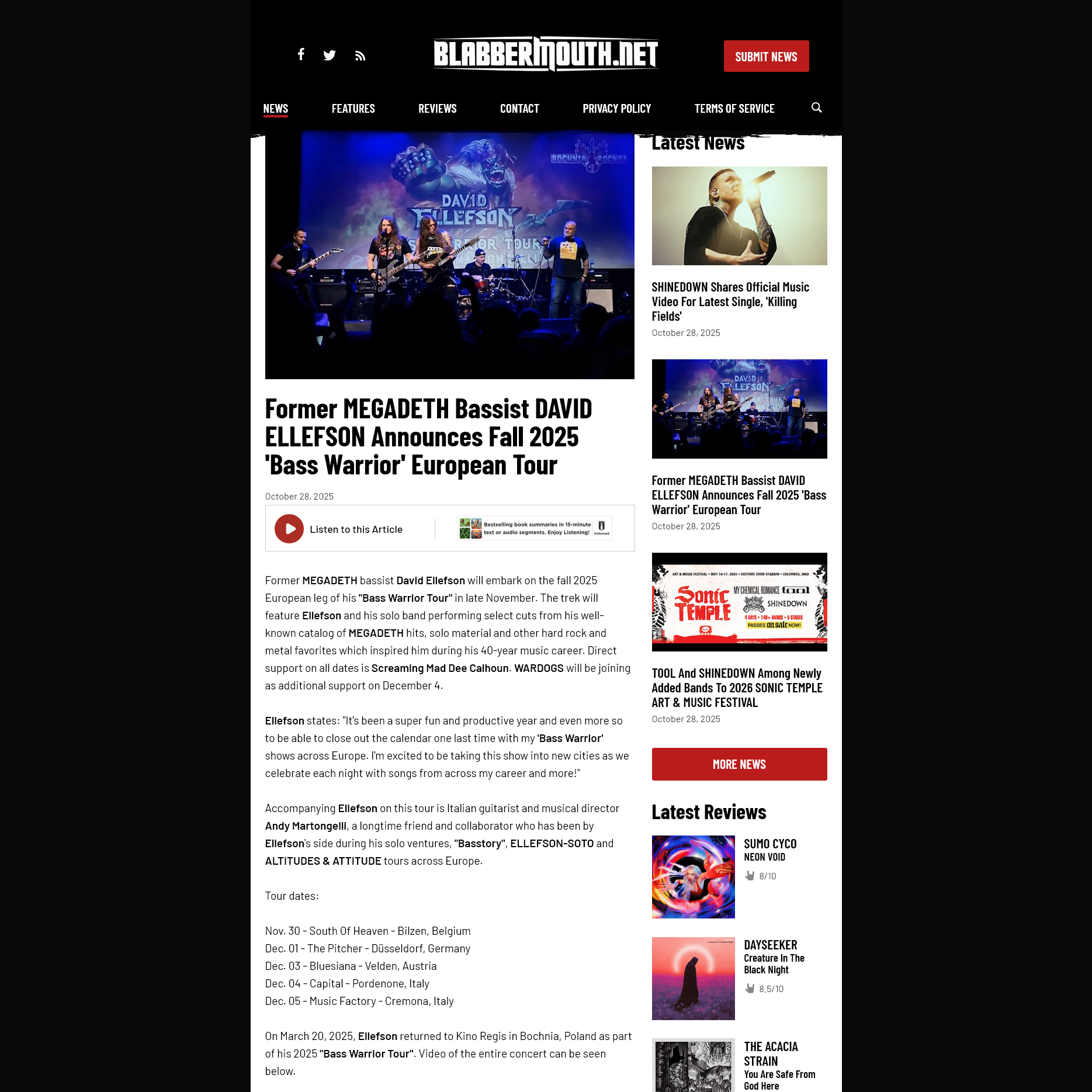 Screenshot 20251028 at 122647 Former MEGADETH Bassist DAVID ELLEFSON Announces Fall 2025 Bass Warrior European Tour  BLABBERMOUTH.NET1.png