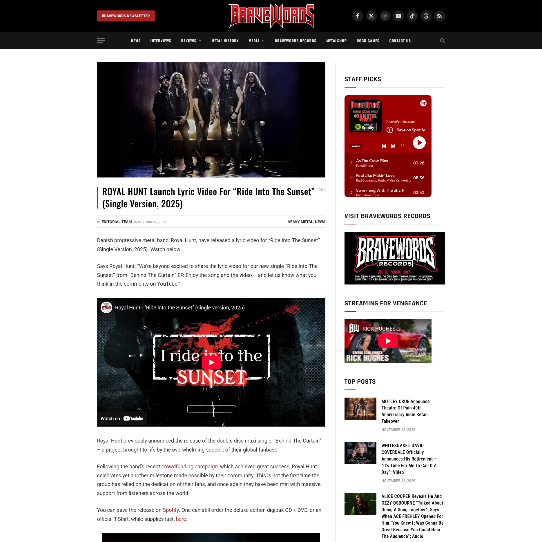 Screenshot 20251114 at 082716 ROYAL HUNT Launch Lyric Video For Ride Into The Sunset Single Version 20251.png