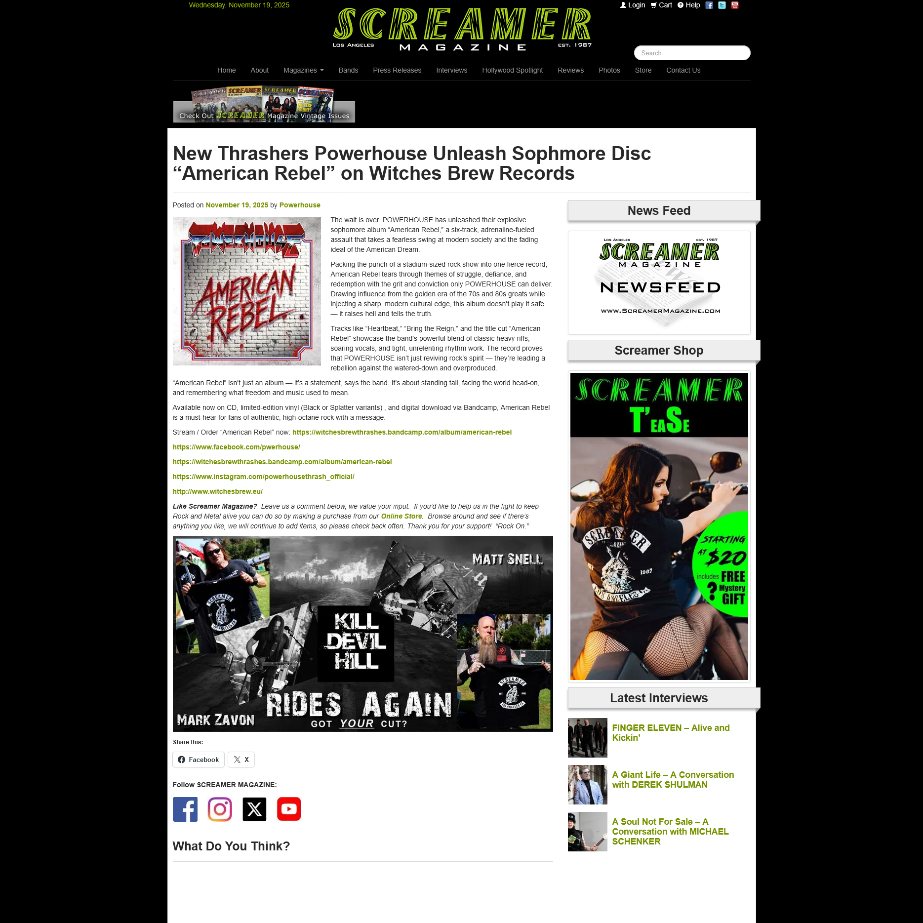 Screenshot 20251119 at 153411 New Thrashers Powerhouse Unleash Sophmore Disc American Rebel on Witches Brew Records  Screamer Magazine1.png