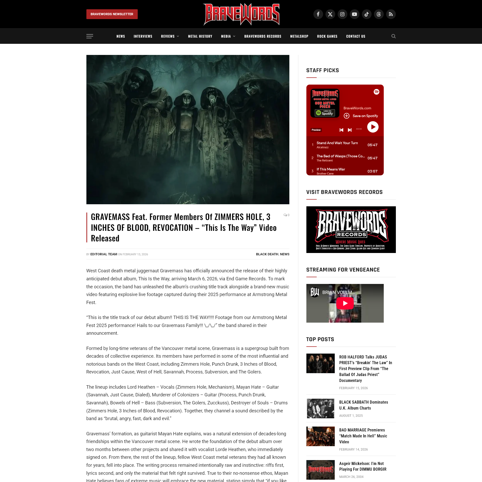 Screenshot 20260215 at 211816 GRAVEMASS Feat. Former Members Of ZIMMERS HOLE 3 INCHES OF BLOOD REVOCATION  This Is The Way Video Released1.png