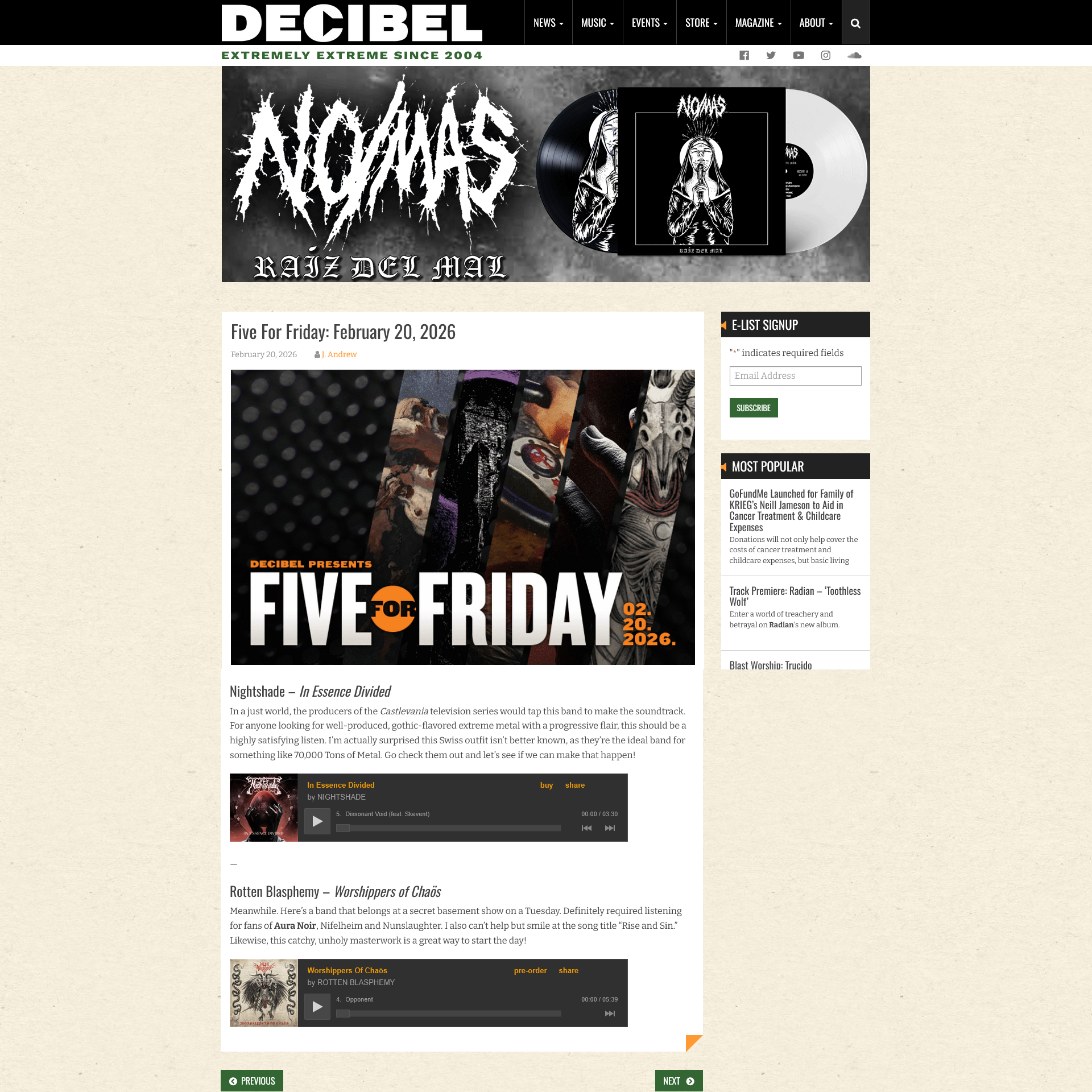 Screenshot 20260220 at 190457 Five For Friday February 20 2026  Decibel Magazine11.png