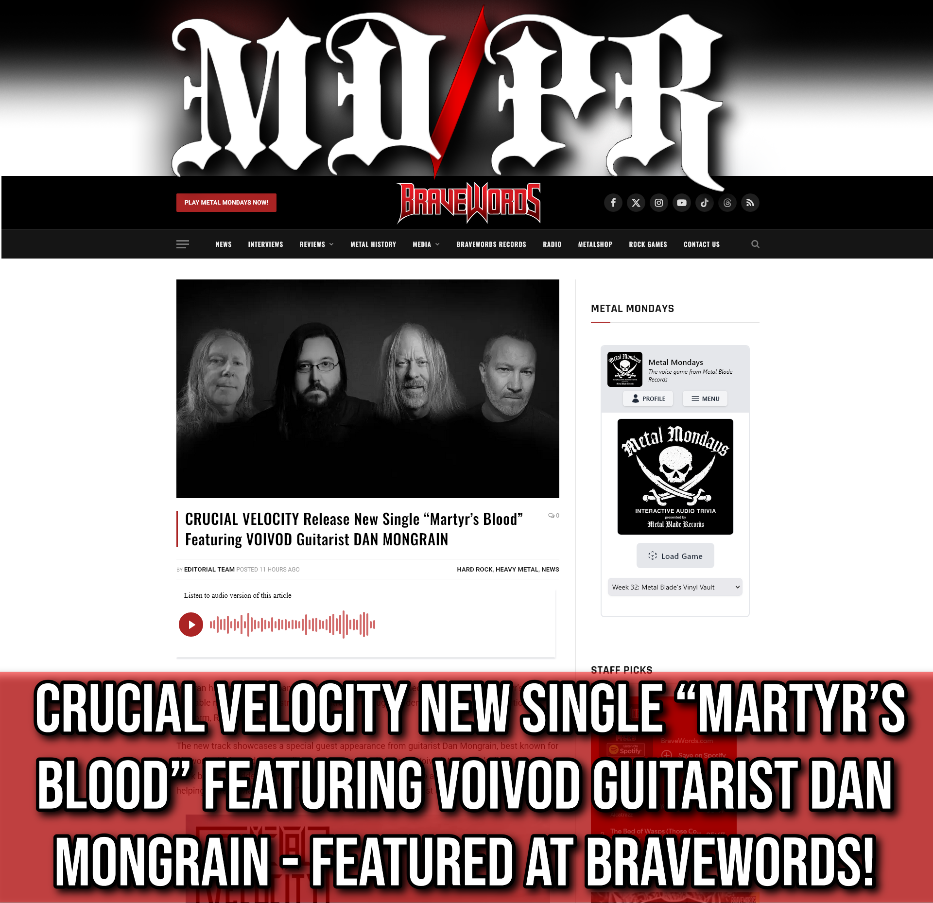 Screenshot 20260609 at 090527 CRUCIAL VELOCITY Release New Single Martyrs Blood Featuring VOIVOD Guitarist DAN MONGRAIN11.png