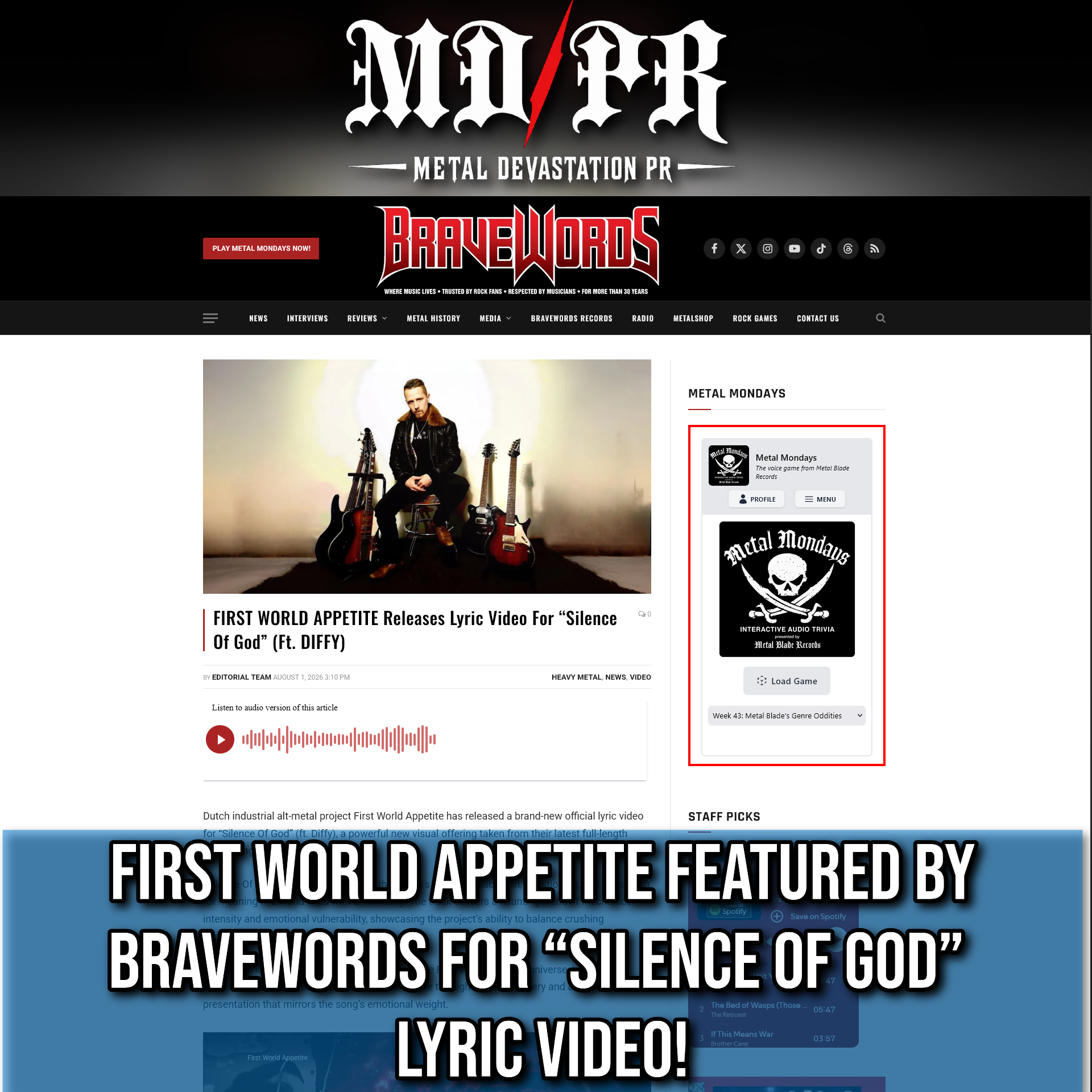 Screenshot 20260825 at 090601 FIRST WORLD APPETITE Releases Lyric Video For Silence Of God Ft.png