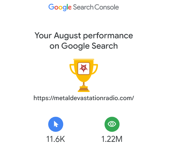 Screenshot 20260925 at 090756 Your August Search performance for https __metaldevastationradio.com_  helloiamzacharygmail.com  Gmail.png