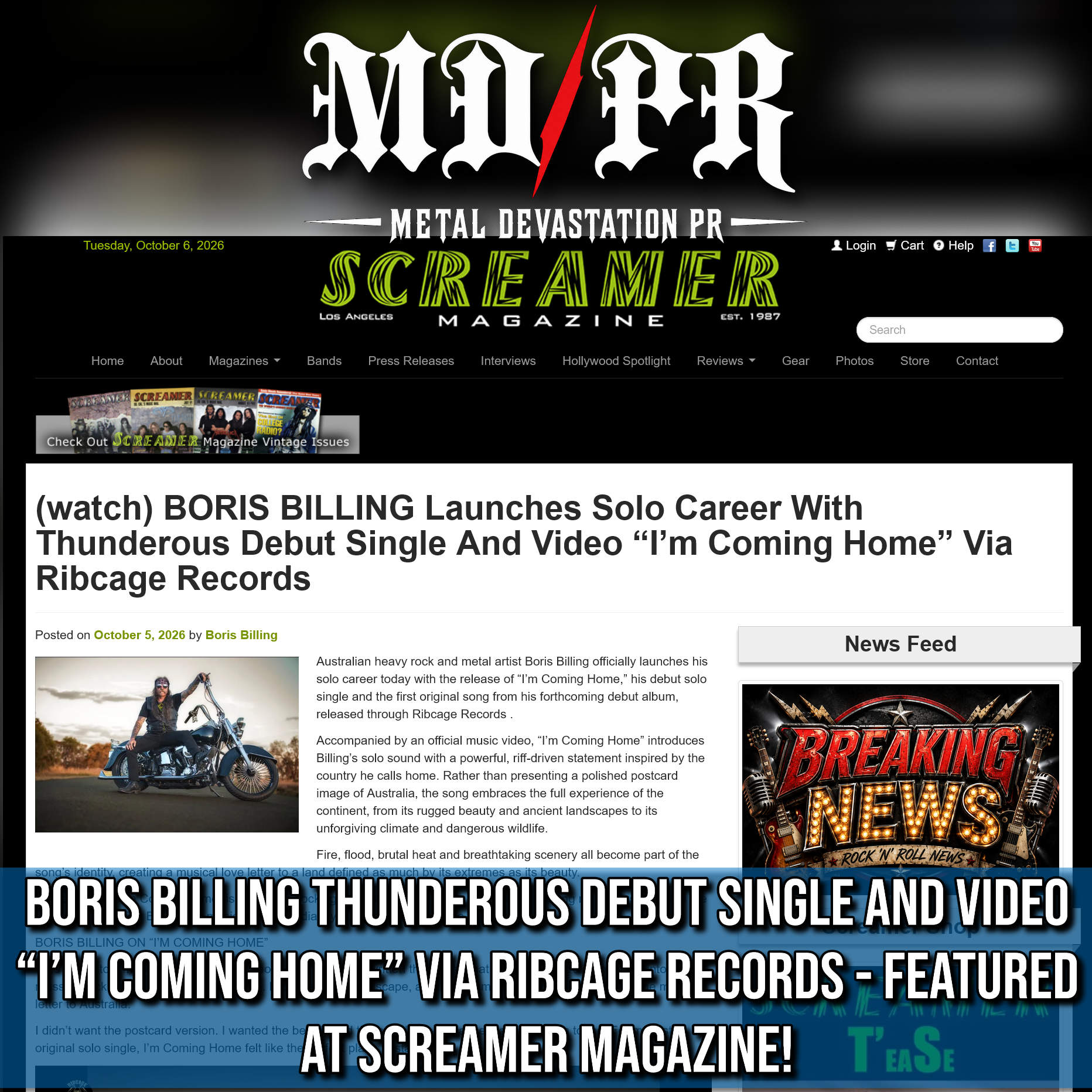 Screenshot 20261006 at 094247 watch BORIS BILLING Launches Solo Career With Thunderous Debut Single And Video Im Coming Home Via Ribcage Records  Screamer Magazine11.png