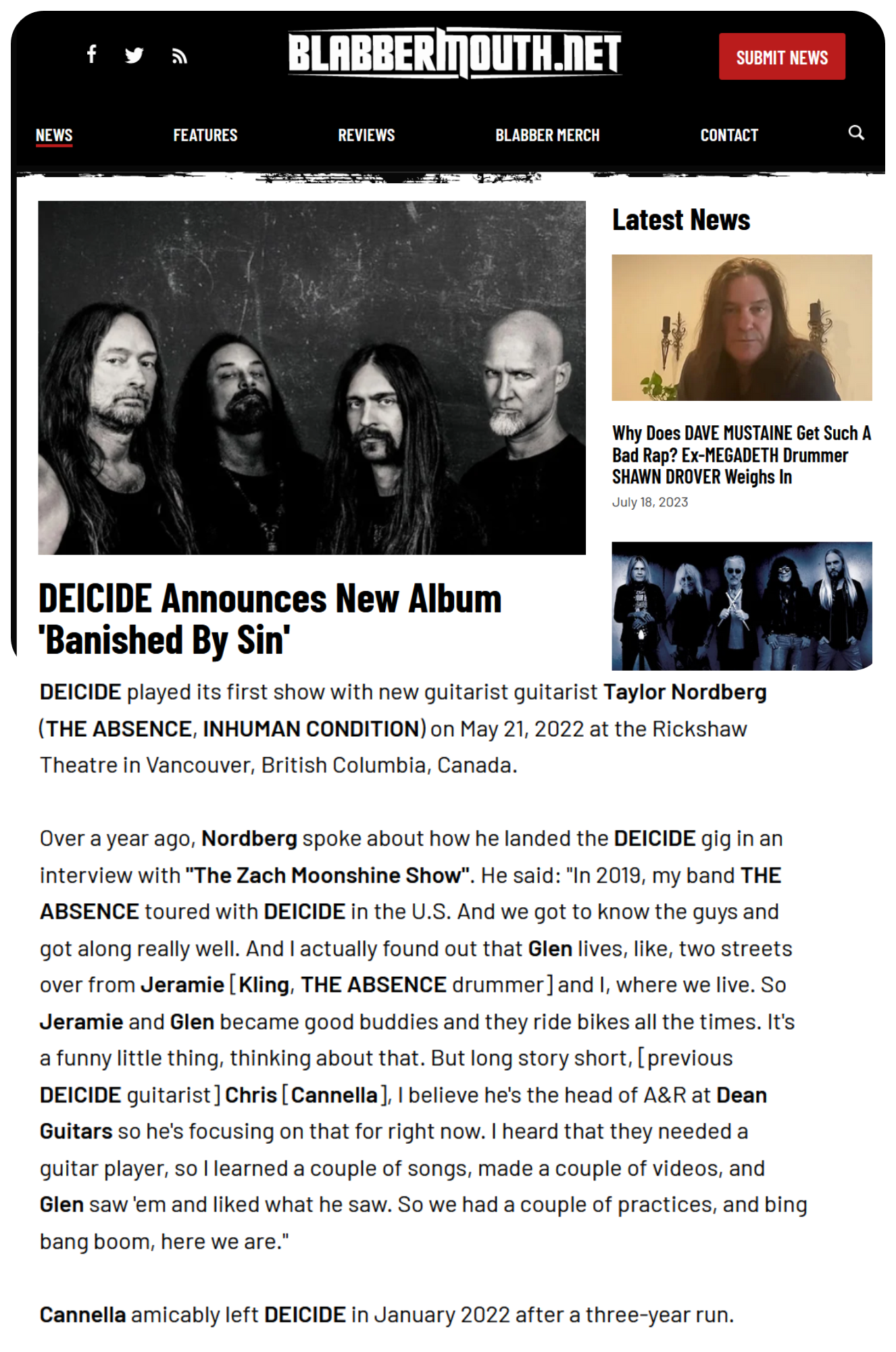 DEICIDE Announce 'Banished By Sin' Album