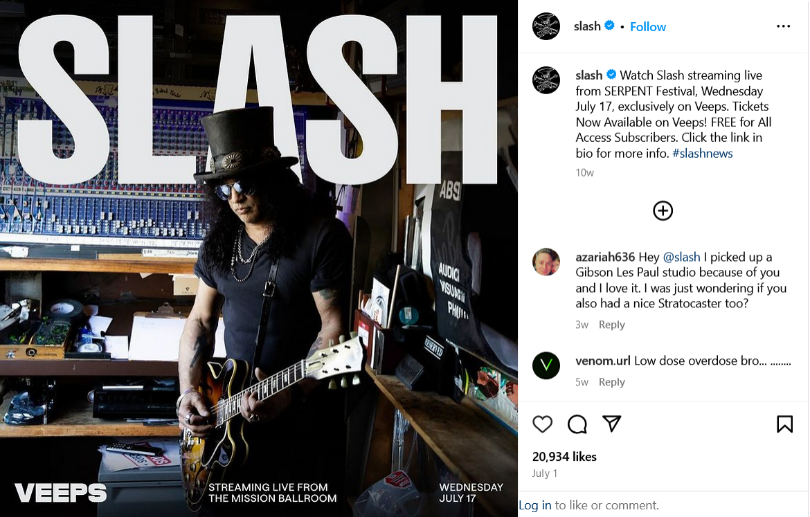 Screenshot 20240909 at 141114 Slash Watch Slash streaming live from SERPENT Festival Wednesday July 17 exclusively on Veeps. Tickets Now Available on Veeps FREE for All... Instagram.png