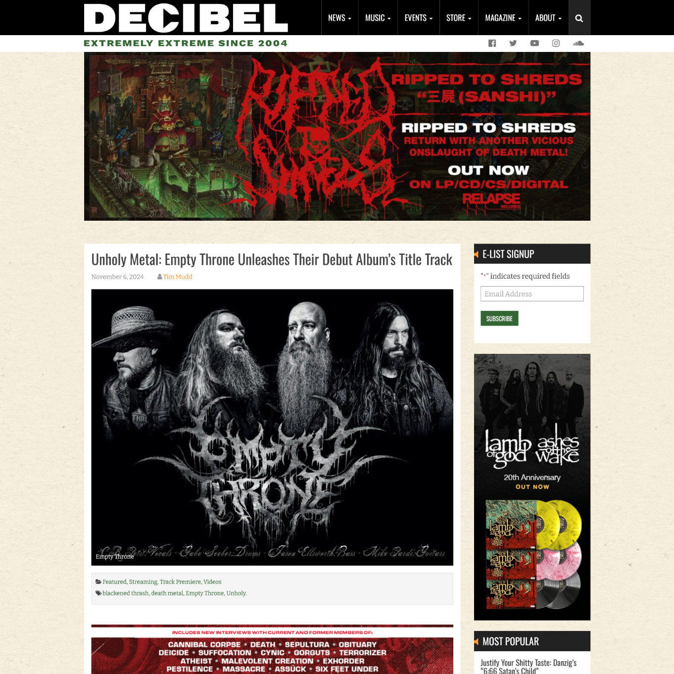 Screenshot 20241106 at 090147 Unholy Metal Empty Throne Unleashes Their Debut Albums Title Track  Decibel Magazine.jpg