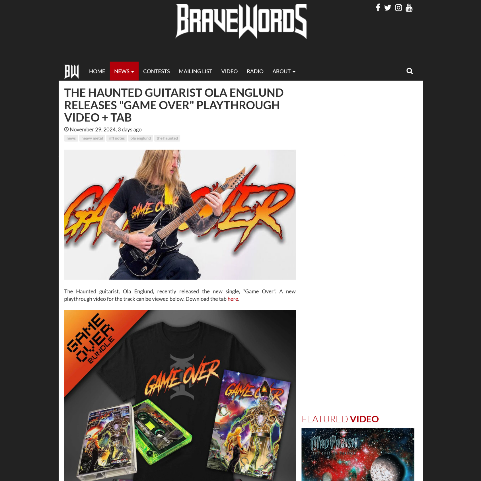 Screenshot 20241203 at 154254 THE HAUNTED Guitarist OLA ENGLUND Releases Game Over Playthrough Video Tab  BraveWords1.png